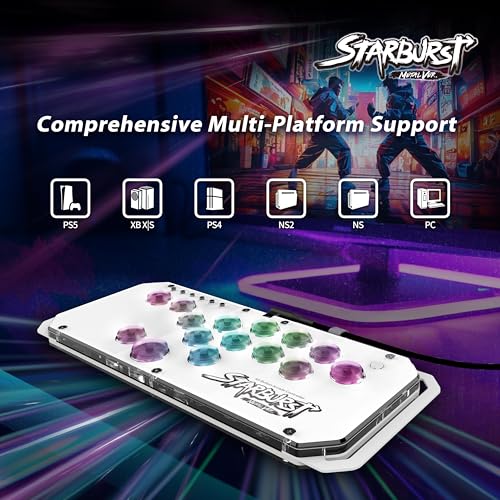 Brook Fighter Starburst Metal Ver. All-Button Arcade Controller for PS5, PS4, Xbox Series X|S, NS, NS2 & PC, Metal Side Handles, Hot-Swappable Switches, RGB Lighting, Officially Licensed (White) - color: White