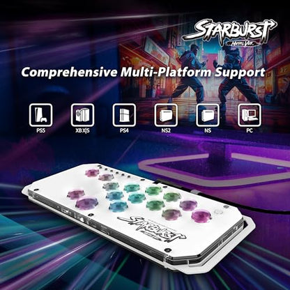 Brook Fighter Starburst Metal Ver. All-Button Arcade Controller for PS5, PS4, Xbox Series X|S, NS, NS2 & PC, Metal Side Handles, Hot-Swappable Switches, RGB Lighting, Officially Licensed (White) - color: White