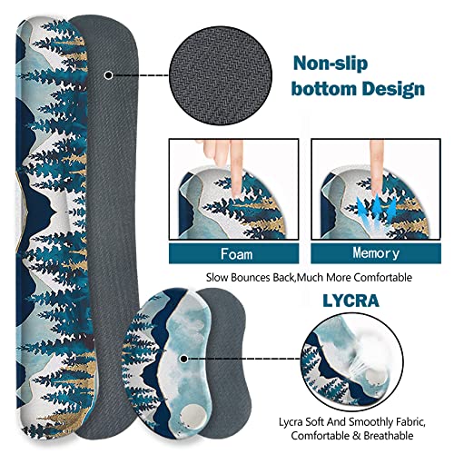 ARTSO Large Gaming Mouse Pad Set, Keyboard Wrist Rest Support + Mouse Wrist Cushion + Extended Mousepad + Coaster, 35x15.5in Multifunctional Desk Mat, Abstract Mountain - color: Abstract Mountain