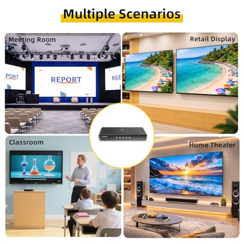 4K HDMI Splitter 1 in 4 Out (Mirror Only) – HDMI 2.0 4K@60Hz, 1080p@240Hz | Auto Downscaling, EDID, 18Gbps, HDCP 2.3, Duplicate 1 Source to 4 Displays for TV, Monitor, Projector, PS5, Xbox