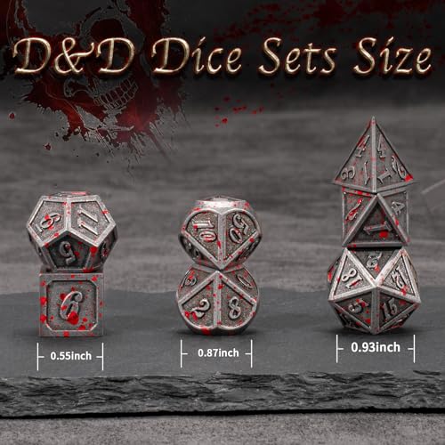 Metal Polyhedral DND Dice Set,7-Piece Solid Metal RPG Dice for Tabletop Gaming (Silver Blood) - color: Silverblood