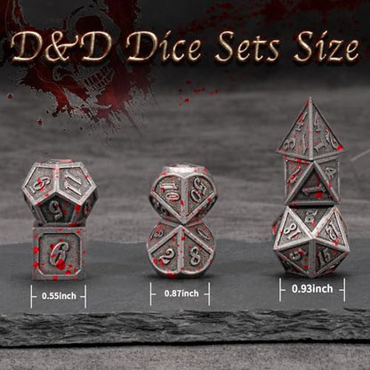Metal Polyhedral DND Dice Set,7-Piece Solid Metal RPG Dice for Tabletop Gaming (Silver Blood) - color: Silverblood