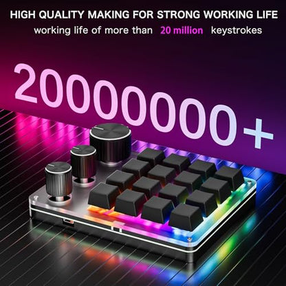 LICAEVEY Custom Macro Pad, 16 Key Programmable Mechanical Keyboard with 3 Knobs & RGB LED, Keypad for, Gaming, Shortcuts, Fit for Wins OS X (Black) - color: Black