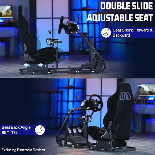 Marada Racing Simulator Cockpit with Black Seat Fit for Fanatec,for PXN,for Thrustmaster,for Logitech G29 G27,Adjustable Stable Monitor Mounting Frame with Gear Shifter Mount,Pedal & Wheel Not Include