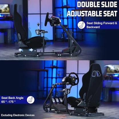 Marada Racing Simulator Cockpit with Black Seat Fit for Fanatec,for PXN,for Thrustmaster,for Logitech G29 G27,Adjustable Stable Monitor Mounting Frame with Gear Shifter Mount,Pedal & Wheel Not Include