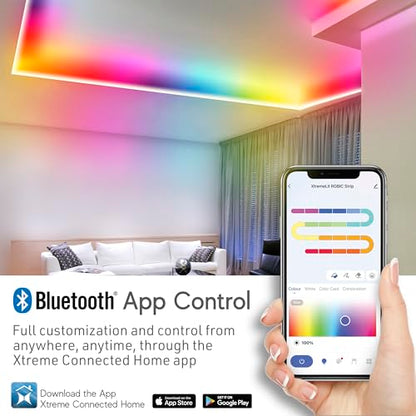 Xtreme RGB+IC LED Light Strip, 100’ Foot Indoor Sound Reactive Multi Color Chasing LED Light Strip, Bluetooth App Control, Sound Reactive Gaming Lights, 540 RGB+IC LED Lights, 24V Plug-in Light Strip - size: 100 Foot