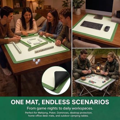Mahjong Mat Green 31.5x31.5 Inch 2mm Thick Neoprene | Waterproof, Noise Reduction, Non-Slip, For Mahjong, Dominoes, Poker & Board Games, With Storage Bag & 4 Dice - color: Green
