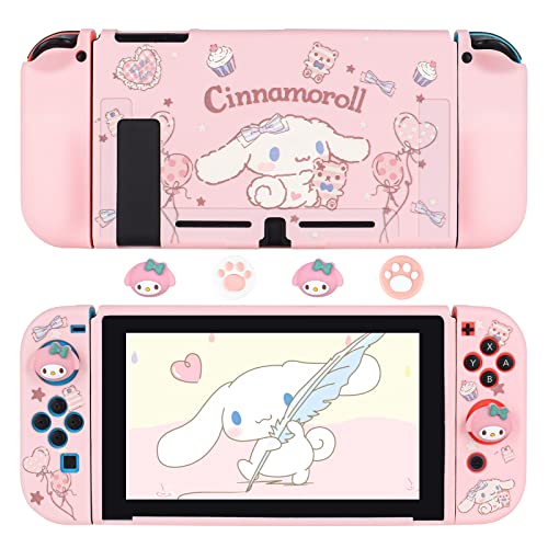 DLseego Cute Dog Switch Protective Case Dockable Soft Silicone Shell Shockproof Scratch Resistant Cover Joy Con Skin with 4PCS Lovely Thumb Grips Caps - color: Pink Dog
