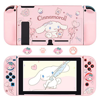 DLseego Cute Dog Switch Protective Case Dockable Soft Silicone Shell Shockproof Scratch Resistant Cover Joy Con Skin with 4PCS Lovely Thumb Grips Caps - color: Pink Dog