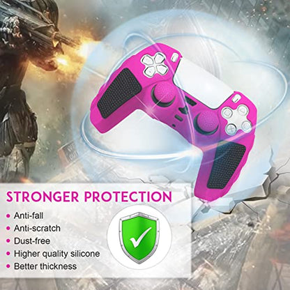 SIKEMAY Anti-Slip PS5 Controller Skin, Soft Thicken Non-Slip Studded Silicone Gel Grip Protective Cover Case for PlayStation 5 Controller Grip, 2 Pack with 8 x Thumb Grip Caps - color: Nova Pink-Black
