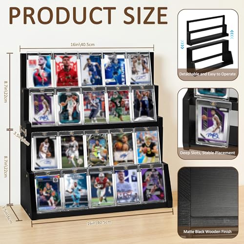 4-Tier Wooden Trading Card Display Stand - Black Detachable Wooden Display for Graded Cards, Baseball & Basketball Card Collection Showcase(WD4340) - color: Black 4-tier