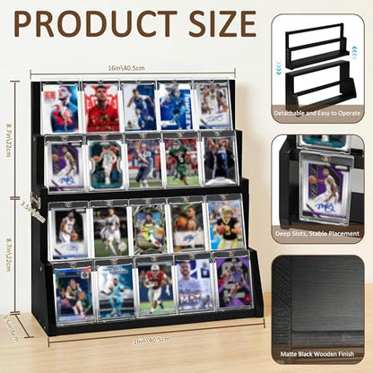 4-Tier Wooden Trading Card Display Stand - Black Detachable Wooden Display for Graded Cards, Baseball & Basketball Card Collection Showcase(WD4340) - color: Black 4-tier