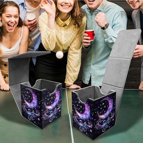 Purple Moon Card Deck Box, MTG Commander Deck Box Card Deck Case for Trading Cards, 100+ Sleeved Cards with PU Leather Magnetic Card Storage Box for TCG CCG Magic Cards - color: Card Deck Box-597