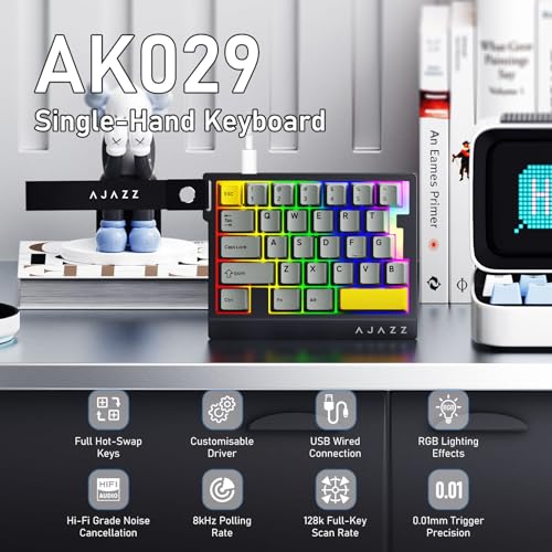 AJAZZ AK029 Magnetic Switch One Handed Gaming Keyboard, Hall Effect Rapid Trigger Mechanical Keypad with SOCD & DKS, 8KHz Polling Rate, 29 Keys Mini Ergonomic Gaming Keyboard for FPS Gamers, PC - color: Black Yellow