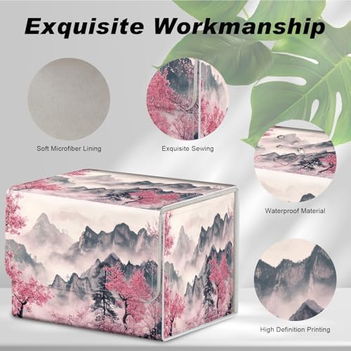 DEGDFSGR Commander Card Game Storage Box for TCG MTG Deck Box Organizer Trading Card Case Magnetic Closure Creative Pattern Up to 200 Cards, Mountains and Pink Trees - color: Mountains and Pink Trees