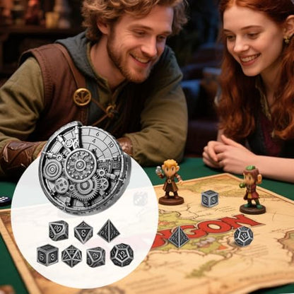 Gear Fingertip Gyro + 7pcs Polyhedral Metal DND Dice Set, Metal Dice Spinner Set, DND Starter Set, Christmas D&D Gifts with Gift Box, Tabletop Games, Role Playing Board Game Accessories, Silver - color: Silver