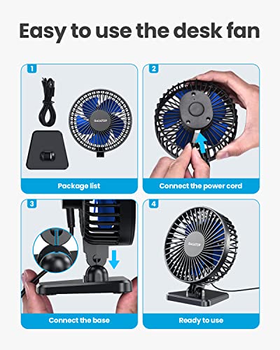 Gaiatop USB Desk Fan, Small But Powerful, Personal Portable Quiet 3 Speeds, Adjustable Mini Table Desktop fan for Cooling Home Office Car Summer Travel Gifts Blue - color: Blue