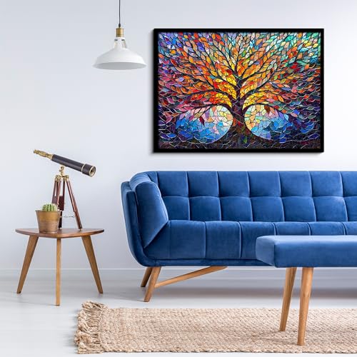 PICKFORU Stained Glass Puzzle Tree of Life Puzzles for Adults 1000 Pieces, Impossible Hard Difficult Challenging Puzzles for Adults, Colorful Mosaic Tree of Life Jigsaw Puzzle 1000 Pieces