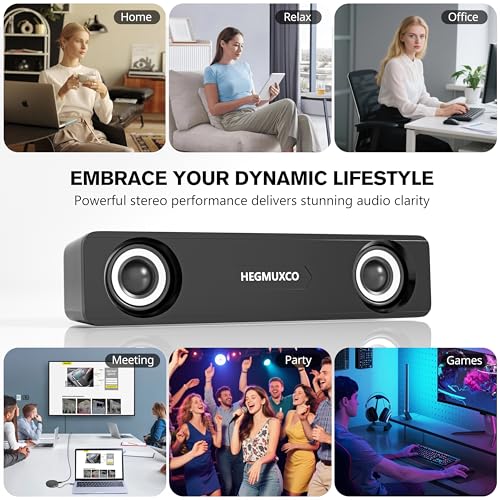 10W Wired Stereo Speaker Compact PC Speakers for Desktop -, USB Powered, 3.5mm Audio Input, Laptop Expertly Tuned Computer Soundbar