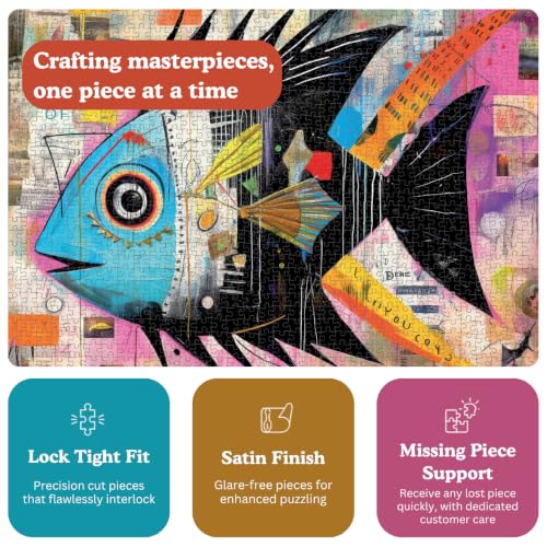 Cross & Glory | 1000 Piece Jigsaw Puzzles for Adults | Angelfish Abstract | Vibrant Artistic Marine Design | 2mm Thick Pieces | Bonus Reference Poster | Satin Finish | Ages 14+ - color: Angelfish Abstract