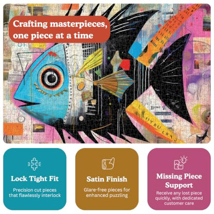 Cross & Glory | 1000 Piece Jigsaw Puzzles for Adults | Angelfish Abstract | Vibrant Artistic Marine Design | 2mm Thick Pieces | Bonus Reference Poster | Satin Finish | Ages 14+ - color: Angelfish Abstract