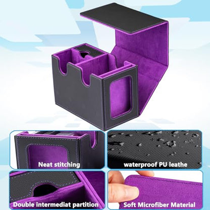 MTG Deck Box for Commander with Dice Tray,Designed for MTG Commander | Card Deck Box Fits 200+ Double Sleeved Cards,Card Storage Box with 3 Dividers 2 card holder - color: Purple