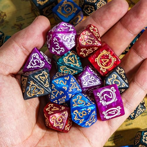 5 Sets/35PCS DND Dice Set Dragon Pattern Polyhedral Die with Leather Bag D&D Dice Set for RPG Table Games - color: 5 Sets Dragon Pattern