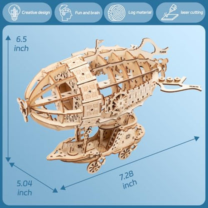 3D Wooden Airship Puzzle Building Model Kits | 160pcs , With Gears, Jigsaws for Adults - style: Airship