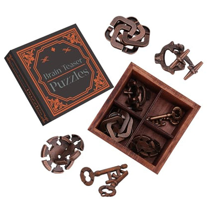 Metal Brain Teaser Puzzles for Adults Teens - Brain Teaser Puzzles with Wooden Box 3D Puzzle Game Toys for Adults Teens - Unlock Interlocking Puzzle Adults Teens IQ Education Smart Toys - color: Style C
