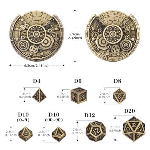 7-in-1 Gear Fingertip Gyro + 7pcs Polyhedral Metal DND Dice Set, Metal Dice Set, DND Starter Set, D&D Gifts with Dragon Logo Gift Box, Tabletop Games, Role Playing Board Game Accessories, Bronze - color: Bronze