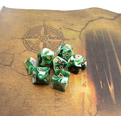 Polyhedral DND Dice Set Green White RPG Dice for Dungeon and Dragons D&D Pathfinder MTG Role Playing Games 7-Die Dice - color: Green & White Dice