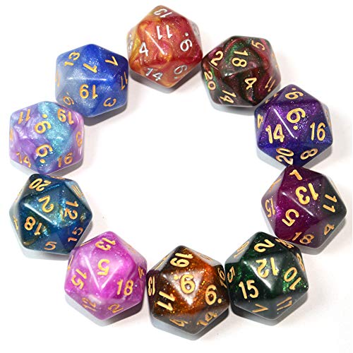 SmartDealsPro 10-Pack 20 Sided Dice D20 Polyhedral Dice for DND RPG MTG Table Game (Glitter Color) - color: Glitter Color