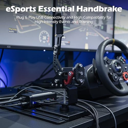 RQG 64 Bit USB Handbrake, SIM Racing Games Handbrakes Compatible with Logitech G27 G25 G29 T500 T300 THRUST MASTER FANATECOSW LFS DIRT RALLY, PC Handbrake with Nylon Cable, Reinforced Spring & Clamp