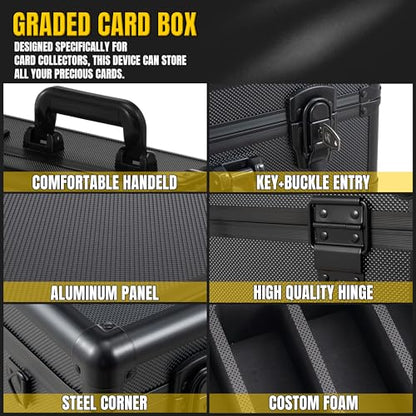 Graded Card Storage Box – Aluminum Alloy Trading Cards Case Holds 140+ Graded Cards, Sports Card Storage Box with Lock, Fits PSA, CSG, BGS (Large Black) - color: 4 Row-Black