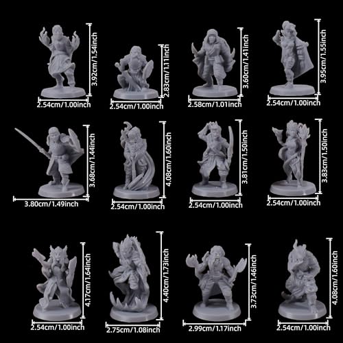 12 Pcs Unpainted Fantasy RPG Miniatures Set, 28mm Scale Resin Miniature for Wargaming and Board Games, 1-Inch Base, 12 Different Classes