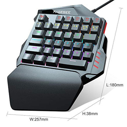 MageGee One-Handed RGB Mechanical Gaming Keyboard, 35 Keys Rainbow Backlit Wired Keyboard, Blue Switches, Support Wrist Rest, Portable Mini Gaming Keypad with Programmable Keys Macro Recording