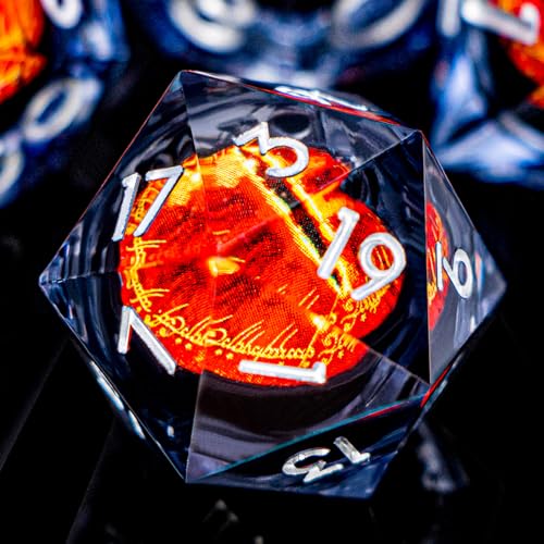 DND Gaze Eye Dice Set 7PCS Liquid Core Polyhedral Dice for Dungeons Dragons RPG Role Playing Game, Resin Sharp Edged D and D Dice with Gift Box D6 D8 D10 D12 D20 (Silver Black) - color: Black Silver-xesl-04