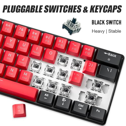 abucow 60% Mechanical Gaming Keyboard Black Switch Wired Compact Keyboard Anti-Ghosting No-Conflict 61 Swappable keycaps Ergonomic Design for Windows/Mac (Black-Red) - color: Black-Red