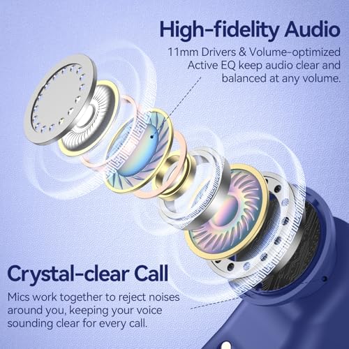 Active Noise Cancelling Ear Buds Wireless Earbuds 80H Playtime Bluetooth Headphones with LED Display Case, Hi-Res Audio Clear Calls Earphones with Over Ear Hooks for Running Gym Workout Travel Blue - color: Blue