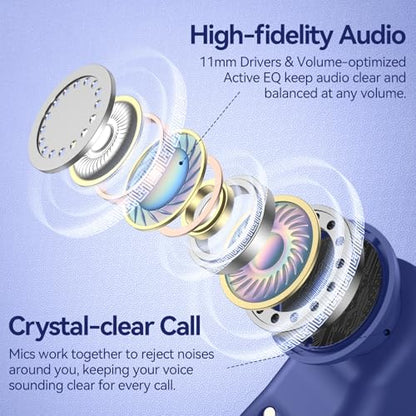 Active Noise Cancelling Ear Buds Wireless Earbuds 80H Playtime Bluetooth Headphones with LED Display Case, Hi-Res Audio Clear Calls Earphones with Over Ear Hooks for Running Gym Workout Travel Blue - color: Blue