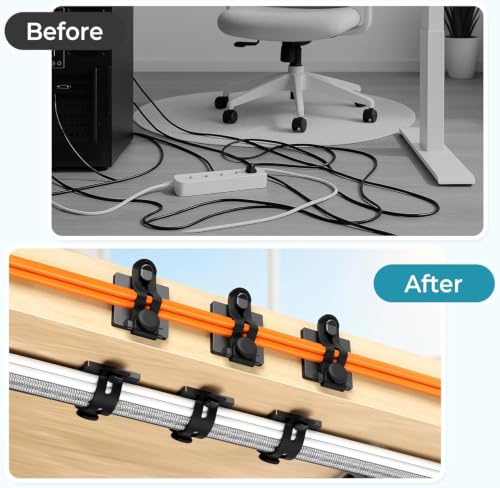 Kanemc Cable Clips Management Under Desk,Adhesive Wire Organizers for Cords | 15 Wire Management Holder with 15 Zip Tie, 15 Screws,Extra 8 Silicone Cable Ties,Cable Clips for Desk,Behind TV, Office,Car