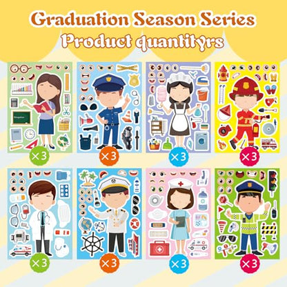 24 Sheets Make a Face Sticker, Educational Stickers for Kids, Make Your Own Occupation Post Stickers with 8 Designs of Firefighter Doctor Policeman Teacher Sticker, Birthday Gift Craft Party Favor - style: Educational Stickers