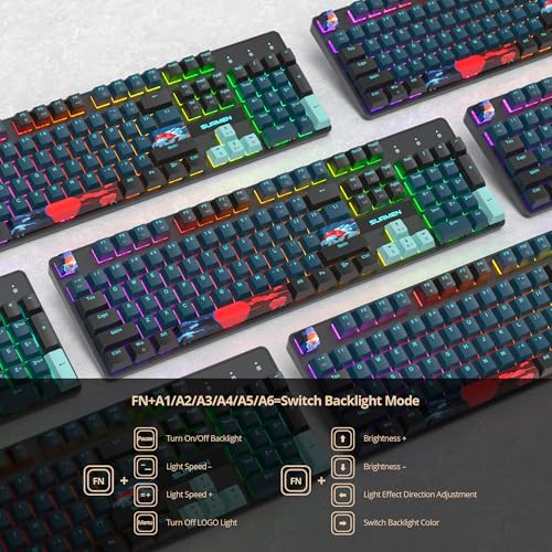 Full Size Mechanical Keyboard, Creamy Keyboard with Number Pad, 104 Keys Wired Gaming Keyboard with Red Switch, RGB Backlit for PC Laptop - color: Monster