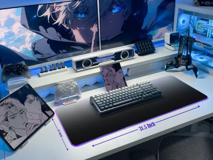 JMIYAV White RGB Gaming Mouse Pad 31.5x12 Inch PC XL Large Extended Glowing Led Light Up Desk Pad Non-Slip Rubber Base Computer Cute Mousepad Mat Desk Accessories Gaming Setup 83-HB - color: Black-to-white gradient