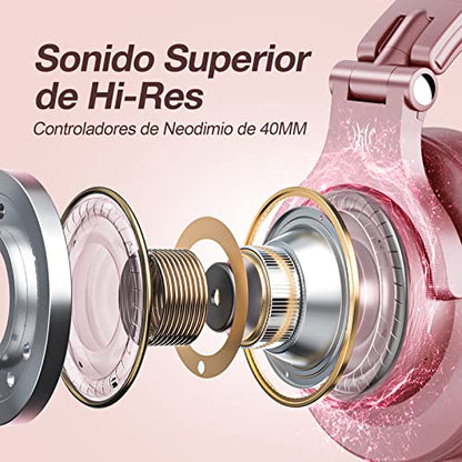 OneOdio A70 Bluetooth Over Ear Headphones, Wireless Headphones w/ 72H Playtime, Hi-Res, 3.5mm/6.35mm Wired Audio Jack for Studio Monitor & Mixing DJ Guitar AMP, Computer Laptop PC Tablet - Rose Gold - color: Rose Gold