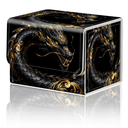 Magnetic Closure TCG Deck Box Portable Card Holder Trading Card Deck Box | PU Leather Collectible Card Case Game Trading Card Deck Box Storage Scratch Resistant Lining,Black Gold Ornate Chinese Dragon - color: Black Gold Ornate Chinese Dragon