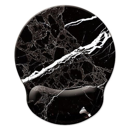 Mouse Pad with Wrist Support, Ergonomic Mouse Pad with Memory Foam Wrist Rest Cushion, Non-Slip Rubber Base Gaming Mice Pad for Home Office Computer Laptop, Black White Marble - color: Black white marble