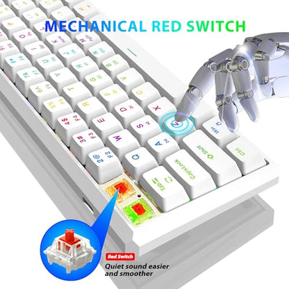 Snpurdiri 60% Wired Mechanical Gaming Keyboard (White, Red Switches) | RGB Backlit 61 keys Small Gaming Keyboard for Windows Laptop PC Mac - color: White/Red Switch