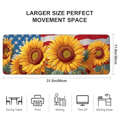 Mouse Pad, Large Anti-Slip with Stitched Edges Desk Mat Desktop Laptop Computer Desk Keyboard Mat,Table Protector Blotter Mat (Sunflower, 31.5" x 11.8") - color: Sunflower, size: 31.5" x 11.8"