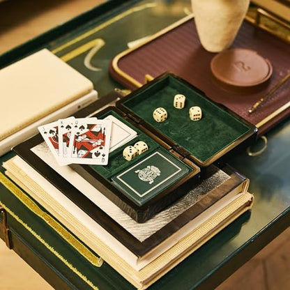 Preston Lane Chester Wooden Game Box - Playing Cards & Dice Set, Home Decor | Playing Cards Holder, Dice Set and Tray, Velvet Lined, Coffee Table Decor for Living Room, Adults and Family Game Nights